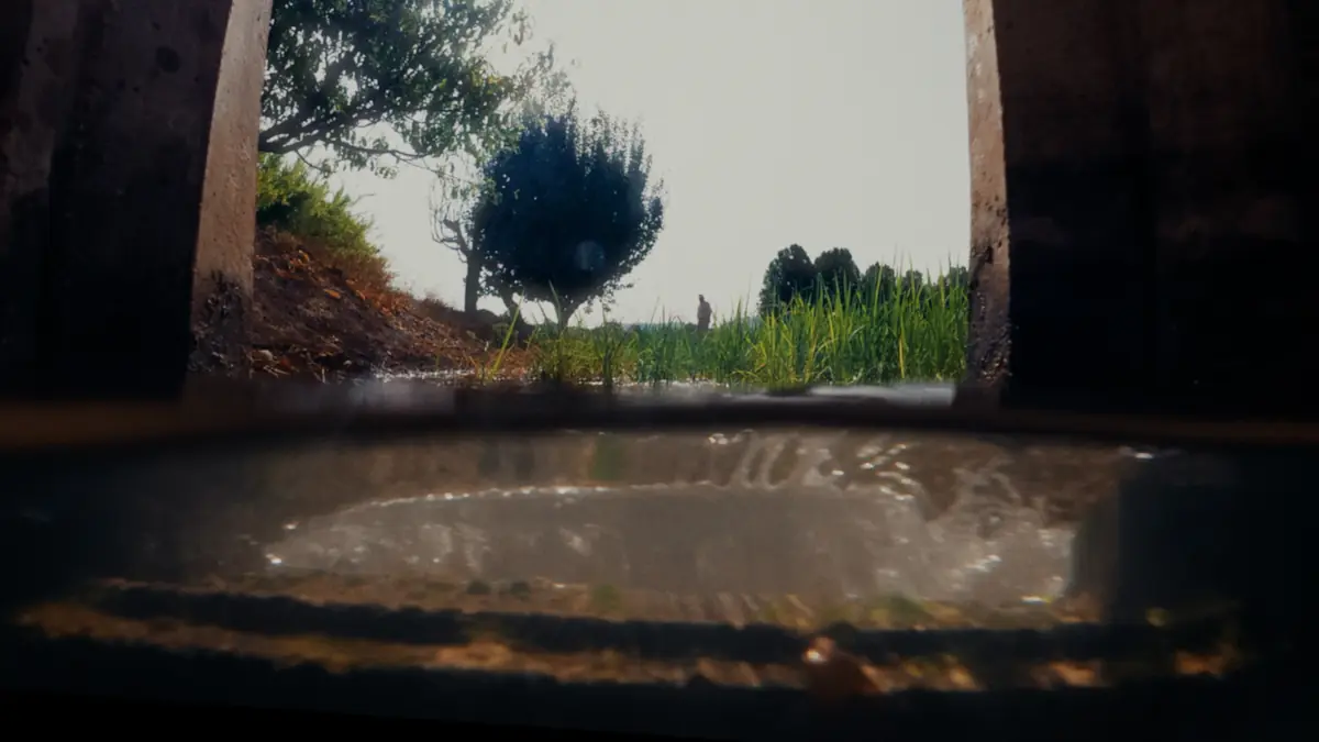 El agua corre por una acequia