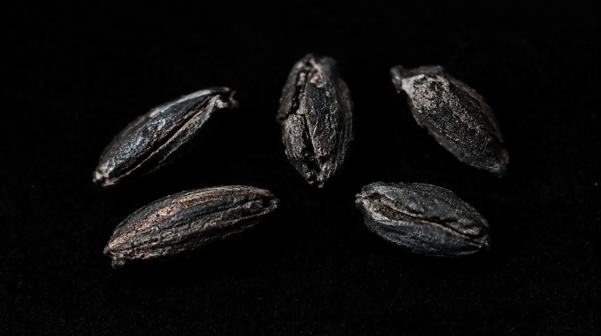 Granos de arroz carbonizados